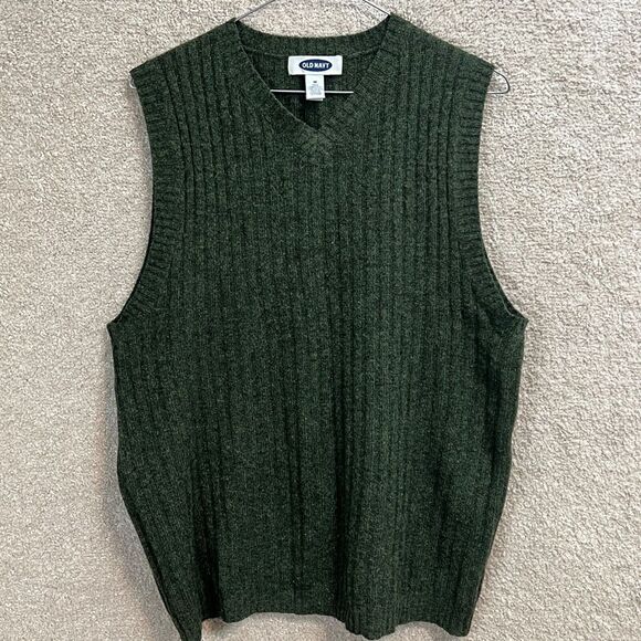 Old Navy 100% Lambswool V Neck Grandpa Sweater Vest Men's Size M Green - Picture 4 of 10